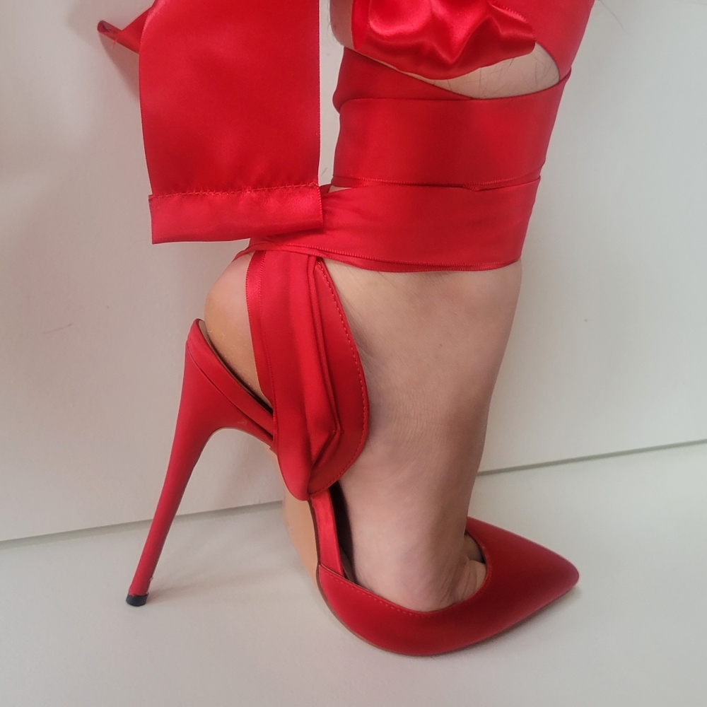 Satin ballet ribbon tie-up stiletto heels